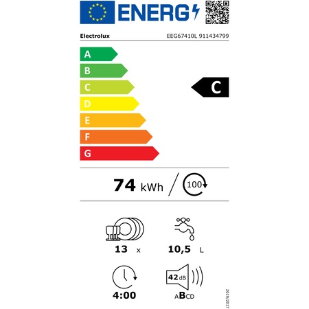 Съдомиялна за вграждане Electrolux EEG67410L, 13 комплекта, 8 програми, Клас C, AirDry, QuickSelect, Инверторен мотор, SatelliteClean, Цифров дисплей, Подов светлинен индикатор, 60 см