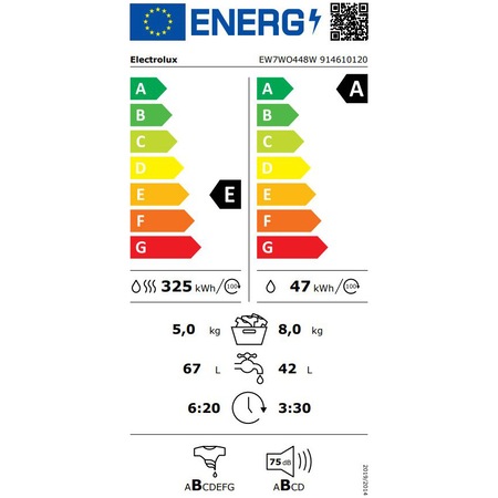 Пералня със сушилня Electrolux EW7WO448W, Пране 8 кг, Сушене 5 кг, 1400 об/мин, Клас A, Инверторен мотор, DualCare, TimeManager, Бял