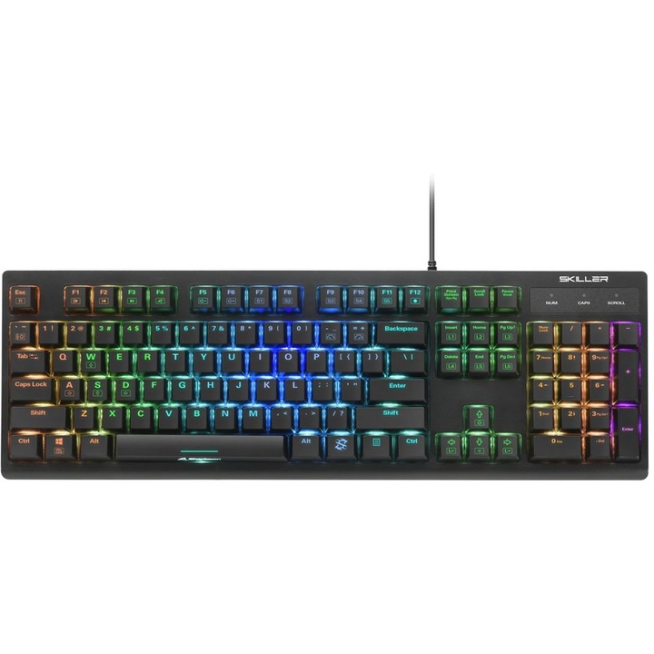 Клавиатура за гейминг Sharkoon Skiller SGK30, Blue Switch, с кабел, RGB осветление, черна, механична, US layout