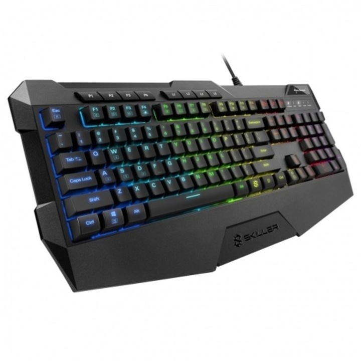 Клавиатура Sharkoon Skiller SGK4, Гейминг, подсветка, RGB осветление 7 цвята, без кирилица, черна, USB