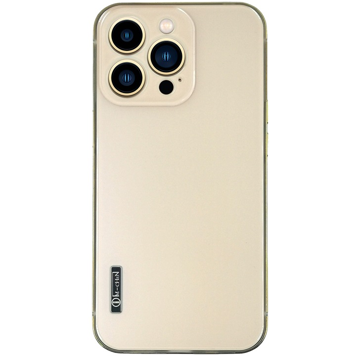 Калъф SILKASE за Apple iPhone 13 Pro Max, Защита на камерата, Метал/Пластмаса, Златист