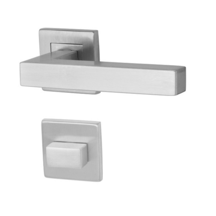 Set maner usa interior si rozeta, Monaco Square II-R, din otel inoxidabil, argintiu