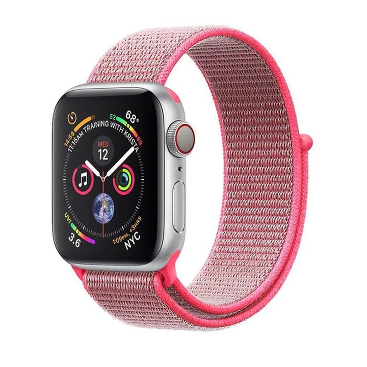 Apple iWatch szíj, SILKASE Sport Fabric, 42/44/45mm, neon rózsaszín