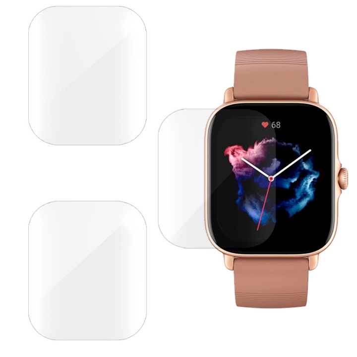 3 db SILKASE fólia készlet Amazfit GTS 3-hoz 42x36 mm, szilikon, megújuló, Teljes kijelző