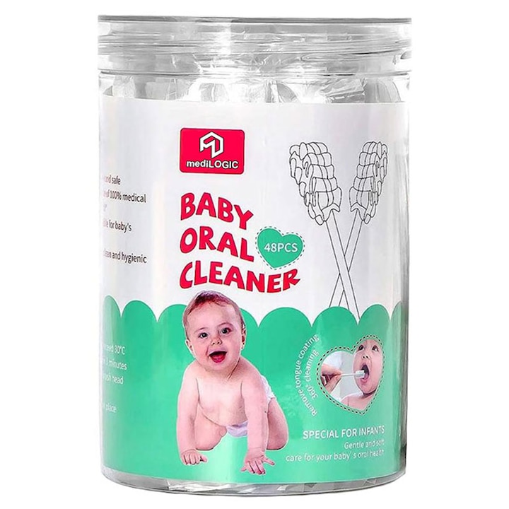 Комплект от 30 четки за зъби за еднократна употреба за почистване на езика, венците и зъбите на бебета и деца mediLOGIC