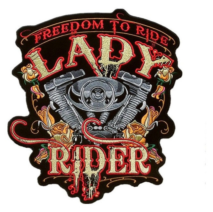 Petic textil brodat motociclisti Freedom to Ride, Lady Rider 30x26 cm