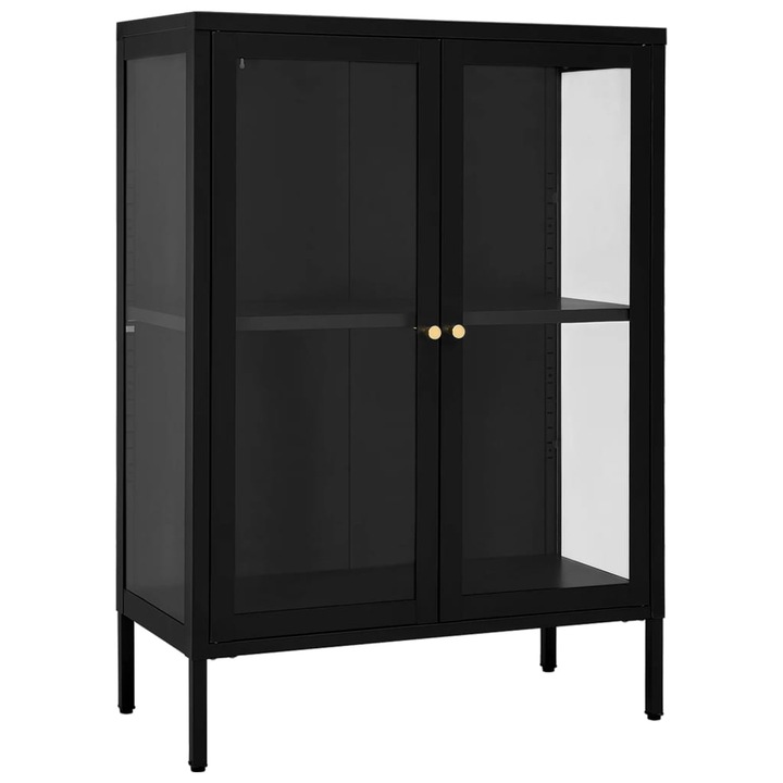 Servanta vidaXL, negru, 75 x 35 x 105 cm, otel si sticla, 336070