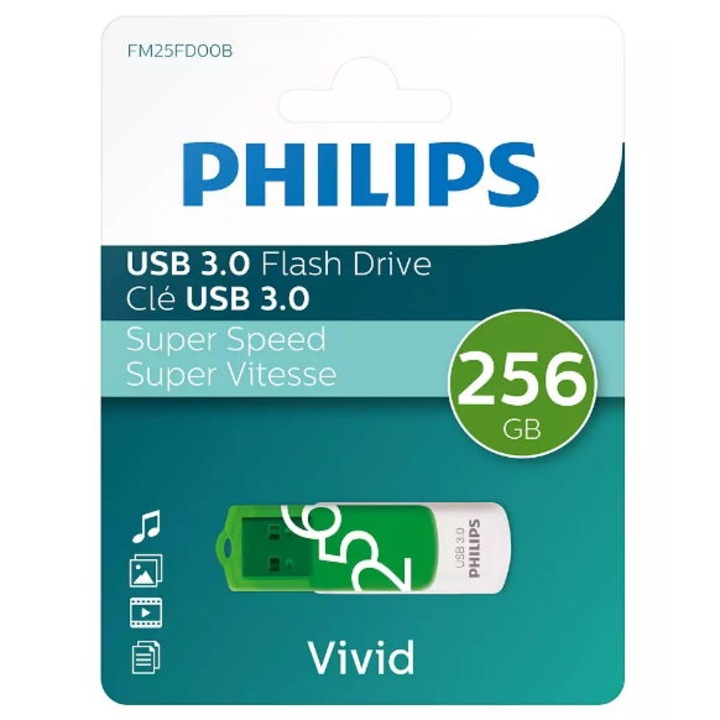 Memorie USB, Philips, 256 GB, USB tip A, 3.2 Gen 1, Verde/Alb