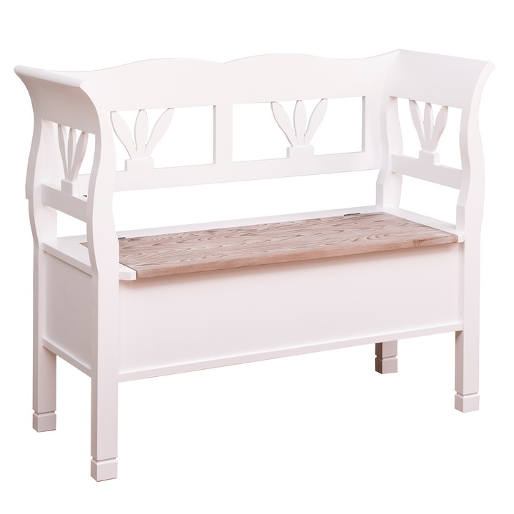 Banca mica Szel-Mob culoare top maro deschis, corp alb, dublu color, 100% lemn masiv, 117x92x48 cm