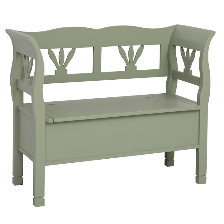 Banca mica, culoare verde deschis, vopsit, 100% lemn masiv, 117x92x48 cm