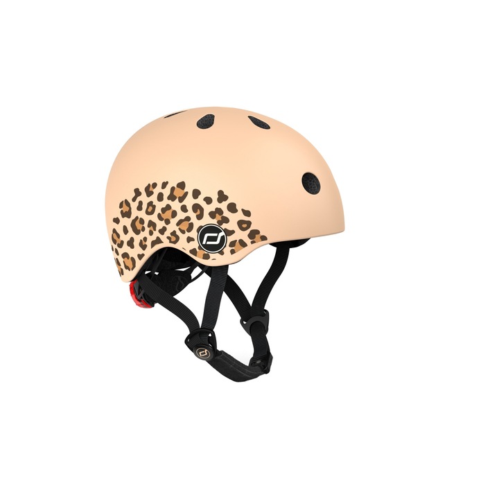 Casca de protectie pentru copii, sistem de reglare magnetic cu led, XXS-S, 45-51 cm, 1 an+, Leopard, Scoot & Ride