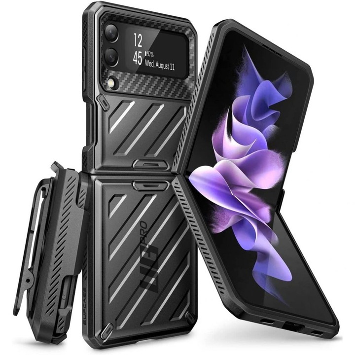 Husa compatibila cu Samsung Galaxy Z Flip 3 5G, Supcase - Atlantic Beetle Pro, negru