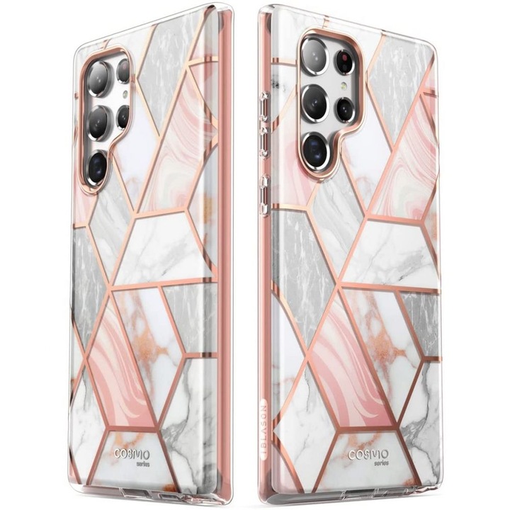 Husa compatibila cu Samsung Galaxy S22 Ultra, i-Blason - Atlantic Luxury Ultra Rezistenta, roz-marble