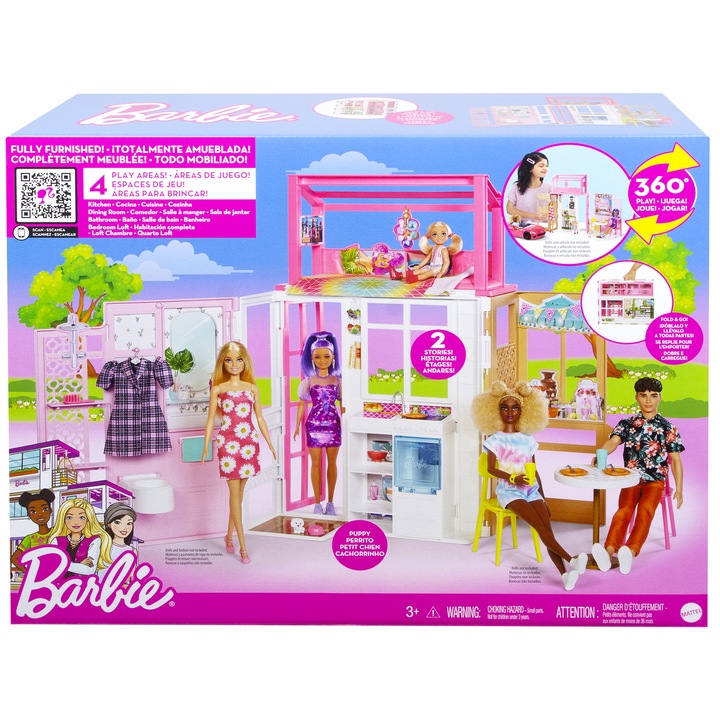 Barbie játék készlet, teljesen berendezett ház
