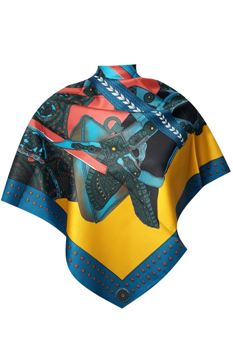 Esarfa dama, imprimeu divers, verde turcoaz, 90x90 cm