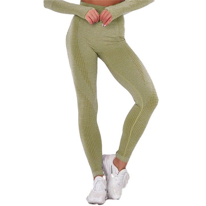 Colanti Fitness WNY PRO cu talie inalta Elastici Respirabil Antitranspiratie Efect Push Up WCLNT1920, Verde, S