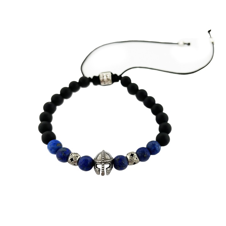 Bratara Casca spartan cu onix mat si lapis lazuli, Grata, Argint 925