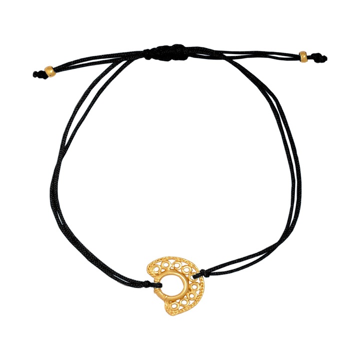 Bratara snur textil cu semiluna 9 cercuri, cultura Sinú, placata cu aur de 24K