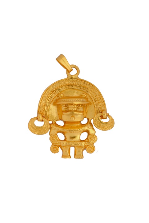 Pandantiv omul jaguar, cultura Tairona, placat cu aur de 24 K, lungime 3.87 cm