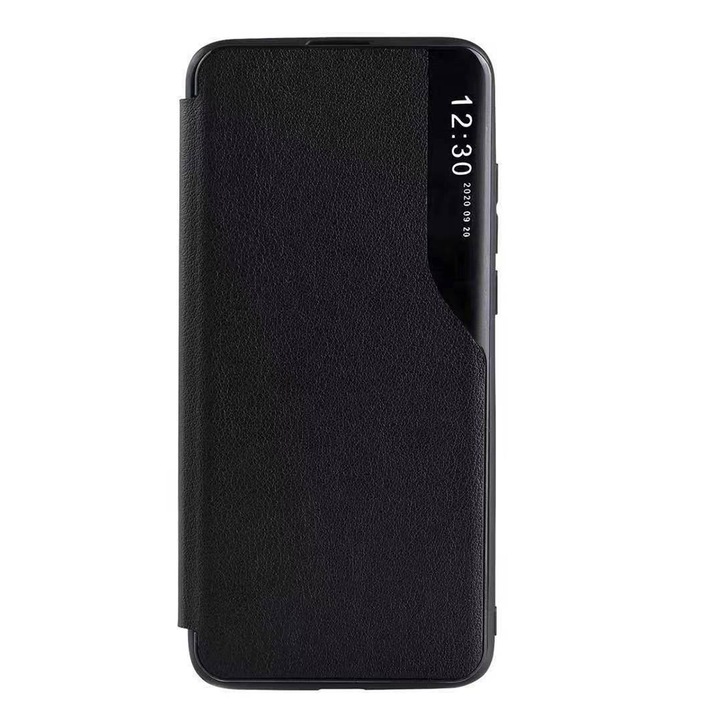Кожен капак Flip Cover, съвместим с Huawei Magic 4 Lite, уникален S-View, здрава стойка, E-Fold, черен