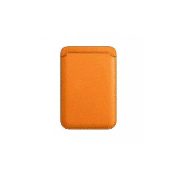Кожен калъф с джоб за карта MagSafe, Съвместим с iPhone 12, 12 Pro и 12 Pro Max, оранжев