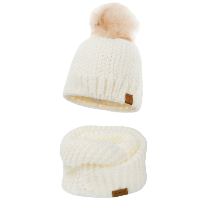 Set tricotat cu caciula si fular, Nandy, ecru, marime universala, ZEST-CK-17206-ECRU