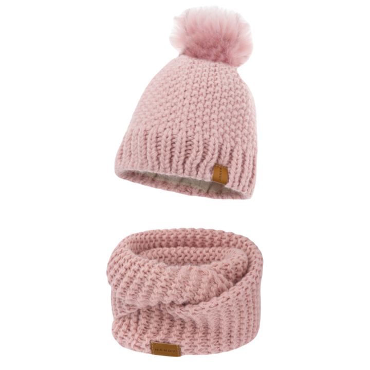 Set tricotat cu caciula si fular, Nandy, roz, marime universala, ZEST-CK-17206-PU-ROZ
