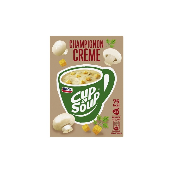 Supa crema, de Ciuperci Champignon, Cup-a-soup, Unox, 3 x 17 g