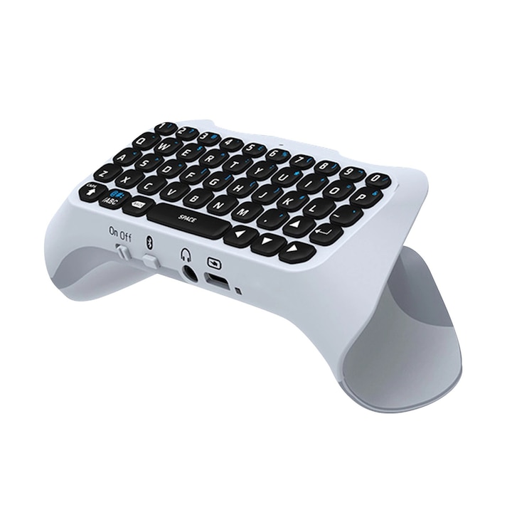 Клавиатура за контролер PS5, безжична, Bluetooth 3.0, пълен Qwerty, вграден високоговорител, 500 mAH батерия, цвят бял