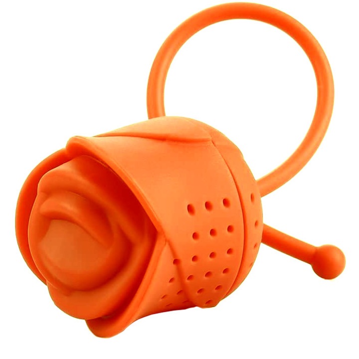 Infuzor pentru ceai din silicon, sub forma de trandafir, orange