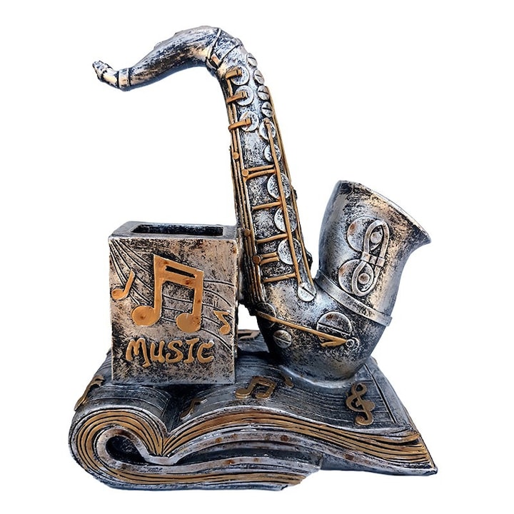 Suport pix birou, saxofon argint, 16x18 cm