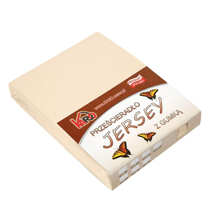 Cearceaf cu banda elastica Karo, Jerseu, 120x200cm, Bej deschis