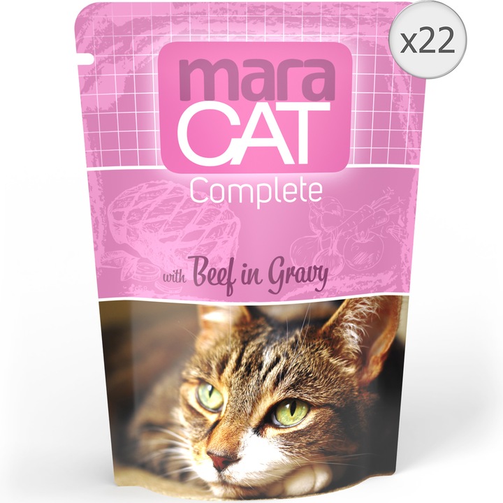 Hrana umeda pentru pisici Maracat Complete, Beef in Gravy, 22x100g