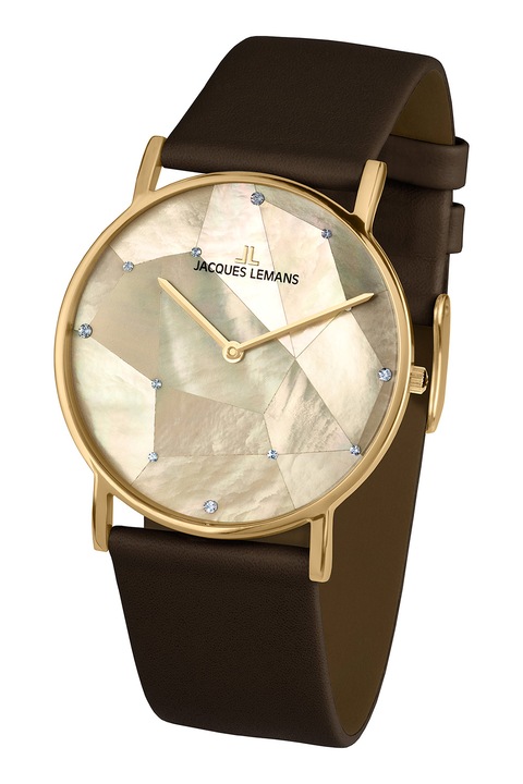 Jacques Lemans, Kvarc karóra kristályokkal díszítve, Sötétbarna