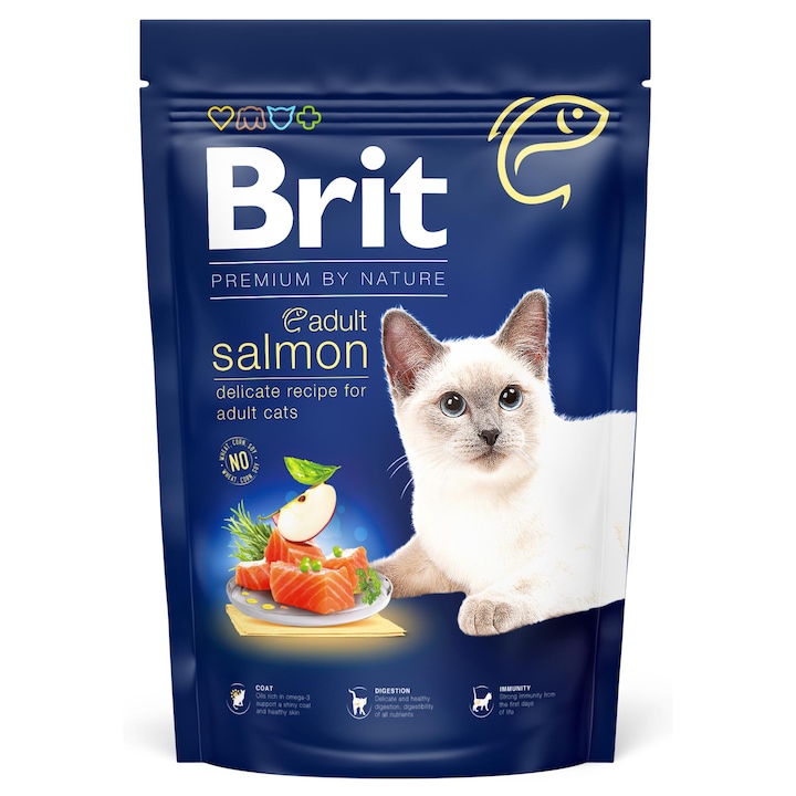 Суха храна за котки Brit Premium By Nature Adult, Salmon, 1.5 кг