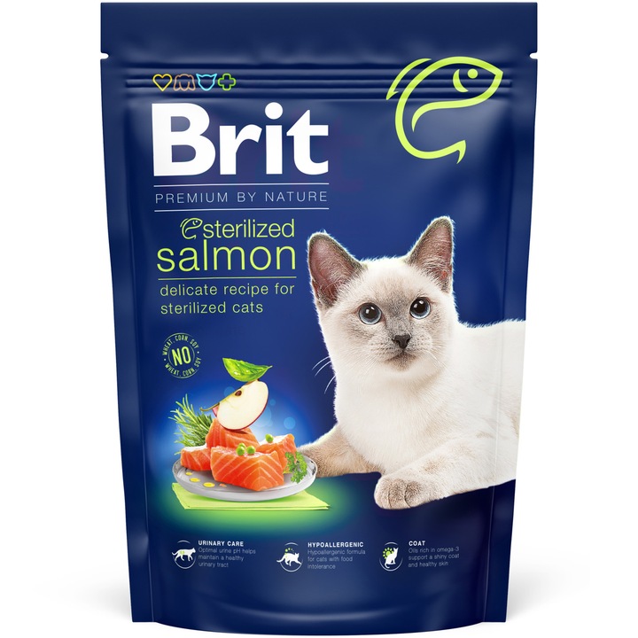 Hrana uscata pentru pisici Brit Premium By Nature Sterilized, Salmon, 800g
