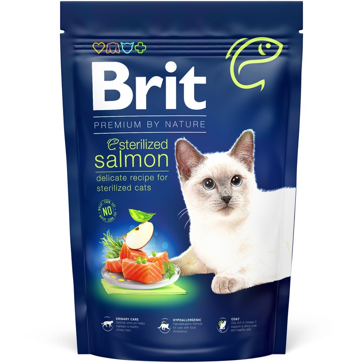 Hrana uscata pentru pisici Brit Premium By Nature Sterilized, Salmon, 1.5Kg
