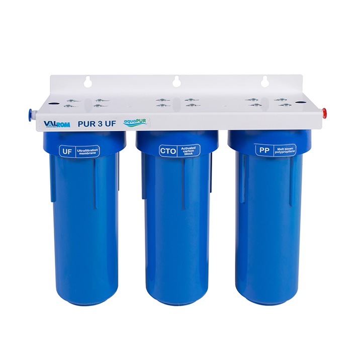 Sistem ultra filtrare AquaPUR PUR3 UF, 10", 2-4 bari, 1/2, cartus antibacterian, cartus carbune activ bloc, cartus PP
