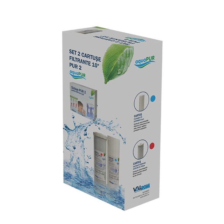 Set 2 cartuse filtrante AquaPUR 10'' PUR2, cartus PP expandat si cartus carbune activ bloc, 2-4 bari