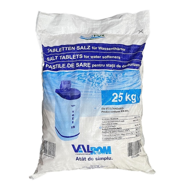 Сол на таблетки AquaPUR, За системи за омекотяване на вода, Минимум 99.5 NaCl, 25 кг