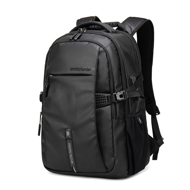 Rucsac laptop 15,6", pentru activitati sportive sau excursii, cu port USB, Arctic Hunter, 30x21x46 cm, Negru