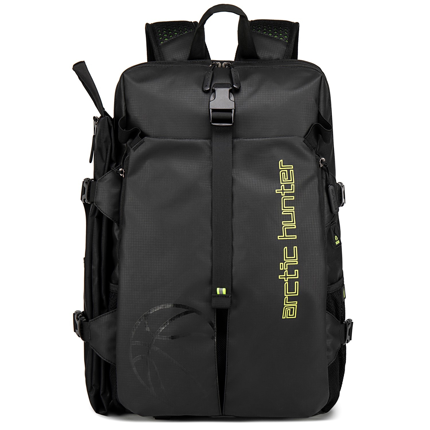 Rucsac laptop 15,6", pentru activitati sportive sau excursii, cu plasa pentru minge, Arctic Hunter, 29x19x47 cm, Negru