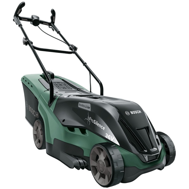 Косачка за трева Bosch UniversalRotak 36-560, 36 V, 4 Ah, 36 см ширина на рязане, 40 л обем на колекторен сак, 25-70 мм височина на рязане, 2 акумулатора, Зарядно устройство