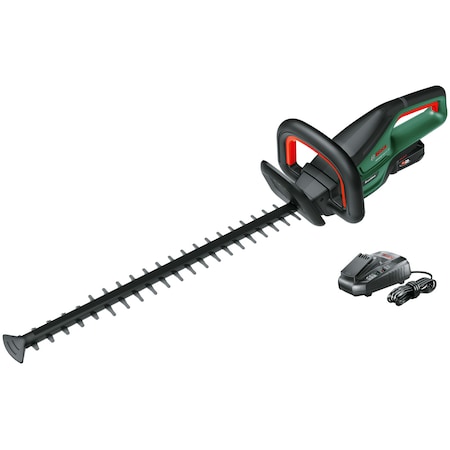 Foarfeca electrica pe acumulator pentru tuns gard viu Bosch Universal HedgeCut 18V-55, 18 V, 55 cm lungime lama, 22 mm distanta intre dinti, 2800 curse/min, continer: acumulator 18 V 2.5 Ah + incarcator