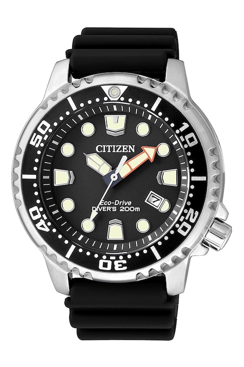 Citizen, Аналогов часовник с гумена каишка, Черен, Silver