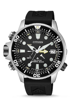 Citizen, Аналогов часовник с гумена каишка, Черен, Silver
