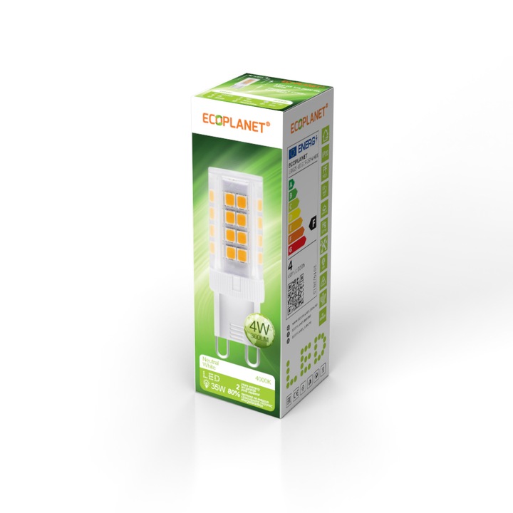 Ecoplanet G9 LED izzó, 4W (35W), 340 LM, F, 4000K semleges fény, matt