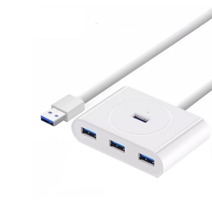 Adaptor HUB 5-in-1 UGREEN CR113, USB - 4x USB 3.0, 1x Micro USB, 50cm, Alb