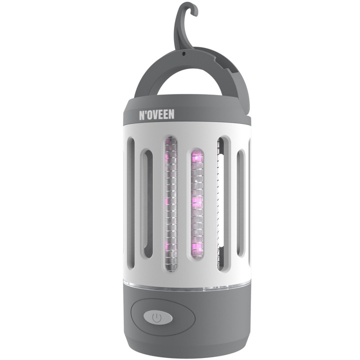 Електрическа лампа против насекоми, Noveen, IKN851, UV, LED, преносима (1200 mAh), фенерче, 4 W, 800 V, IP44, White Grey