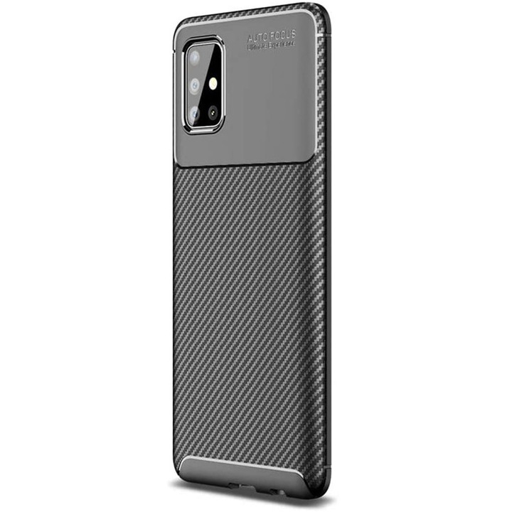 Husa de silicon TPU pentru Samsung Galaxy A51, New Carbon Design Autofocus, Tech Ultra Protect, Anti-Soc, Negru